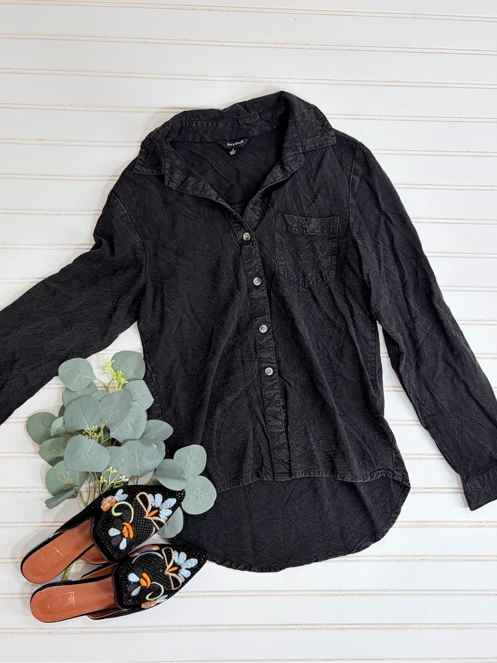 Sim & Sam Acid Wash Long Sleeve Button Up Shirt